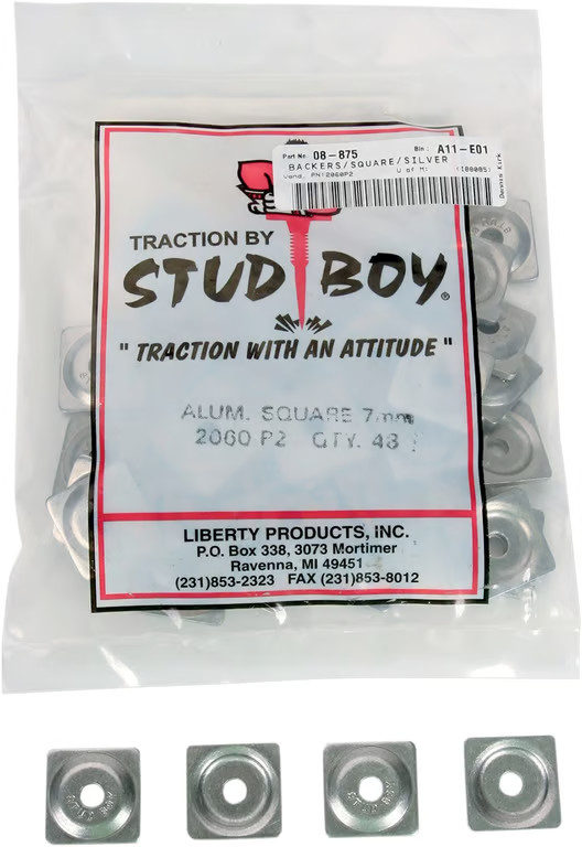 Stud Boy Square Backer Plates - Aluminum - Silver - 7mm Thread 2060-P2