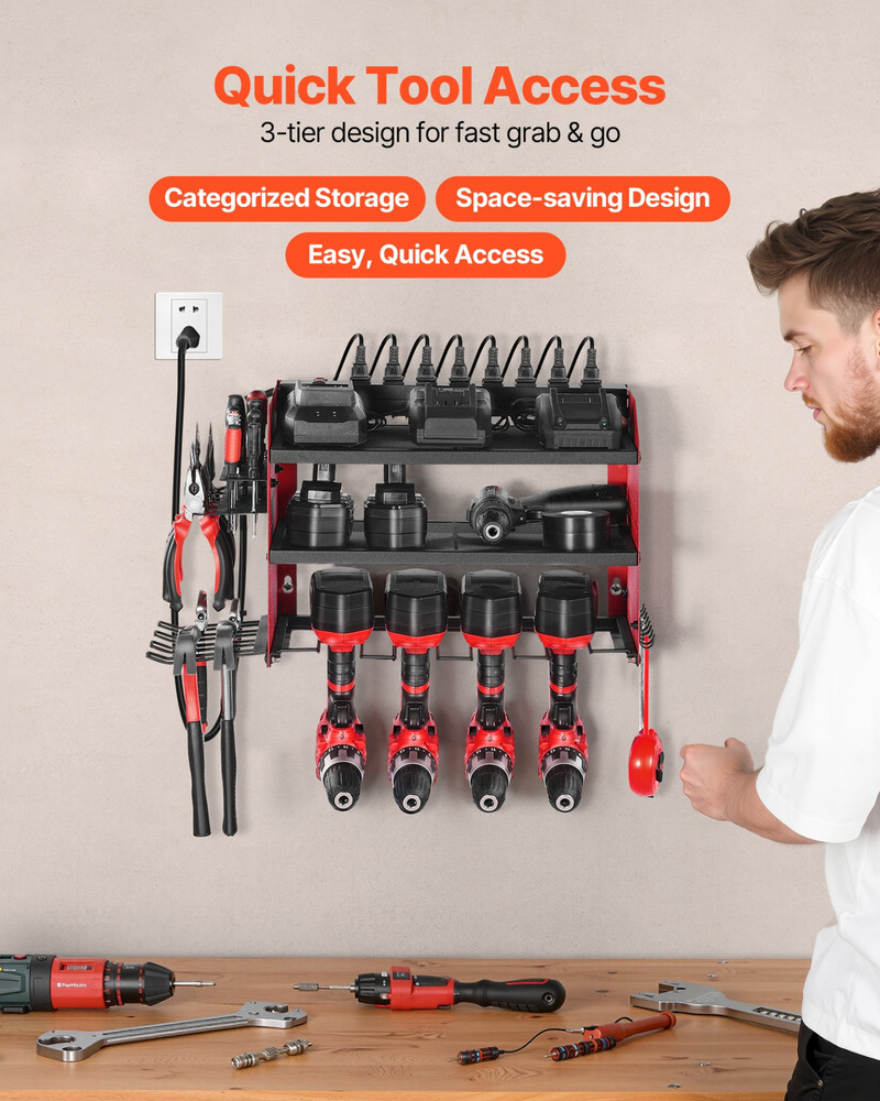 Power Tool Organizer with Charging Station 3-Layer Drill Storage Rack