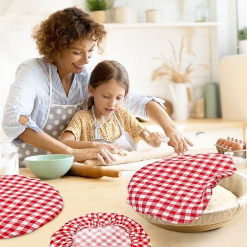 3 Pack Reusable Bowl Covers for Bread Proofing, Red White Gingham Pizza Dough