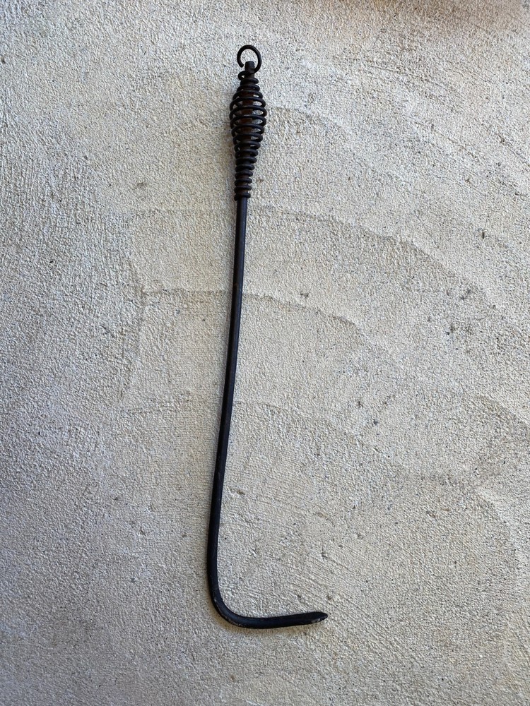 Vtg 20" Long Cast Iron Coil Handle Fire Stove Poker Hook Coil Spring Handle
