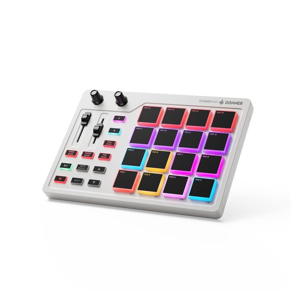 Donner STARRYPAD Drum Machine 16 Beat Pads USB MIDI Controller White