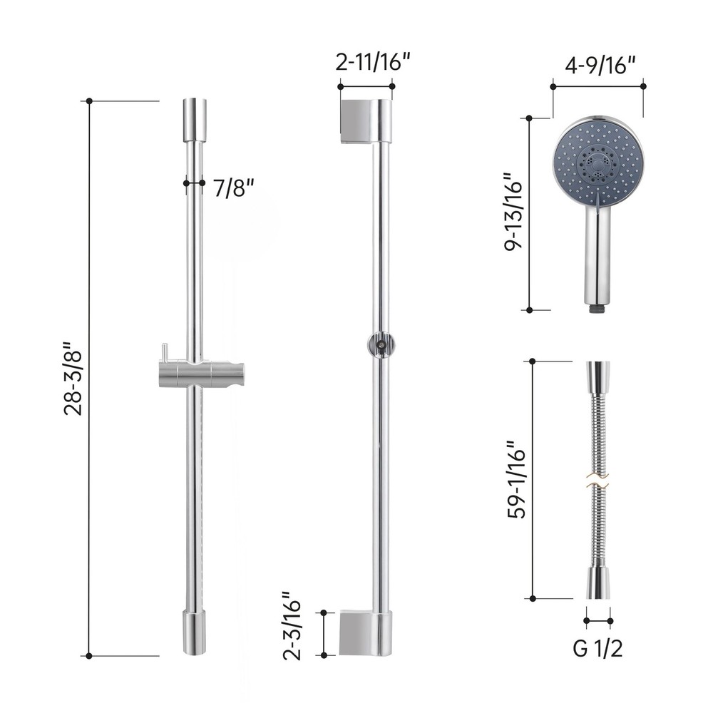 Shower Slide Bar with Five Function Massaging Hand Shower Head Adjustable Pol...