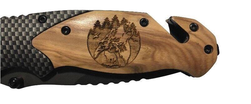 Handmade Howling Wolf Engraved 8" Blade Folding Pocket Knife Custom Design