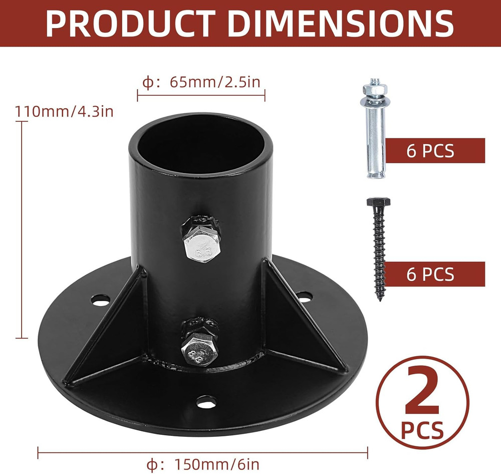 2PCS round Posts Base Bracket Chain Link Fence Flange Post Holder Heavy Solid Po
