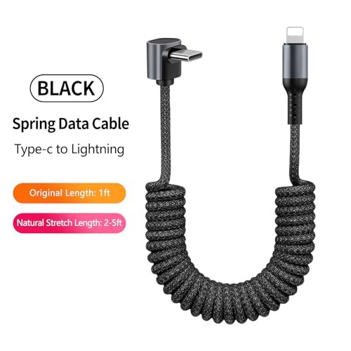 Fast Charging 90 Degree Coiled USB-C Cable, 1 Pack 5FT Elbow-USB-C-Gray