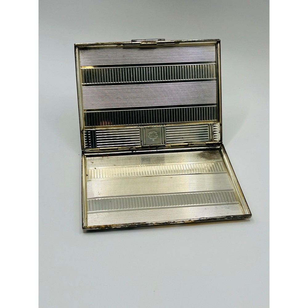Vintage Stratton England Cigarette Case Silver Tone Engine Turned Art Deco Style