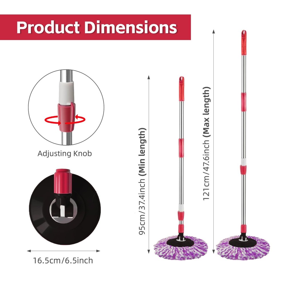 Spin Mop Handle 360 Degree Spin Mop Pole Handle Rotating Telescopic Stick for...