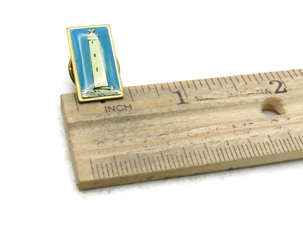 Vintage Lighthouse Pin Blue White & Gold Tone