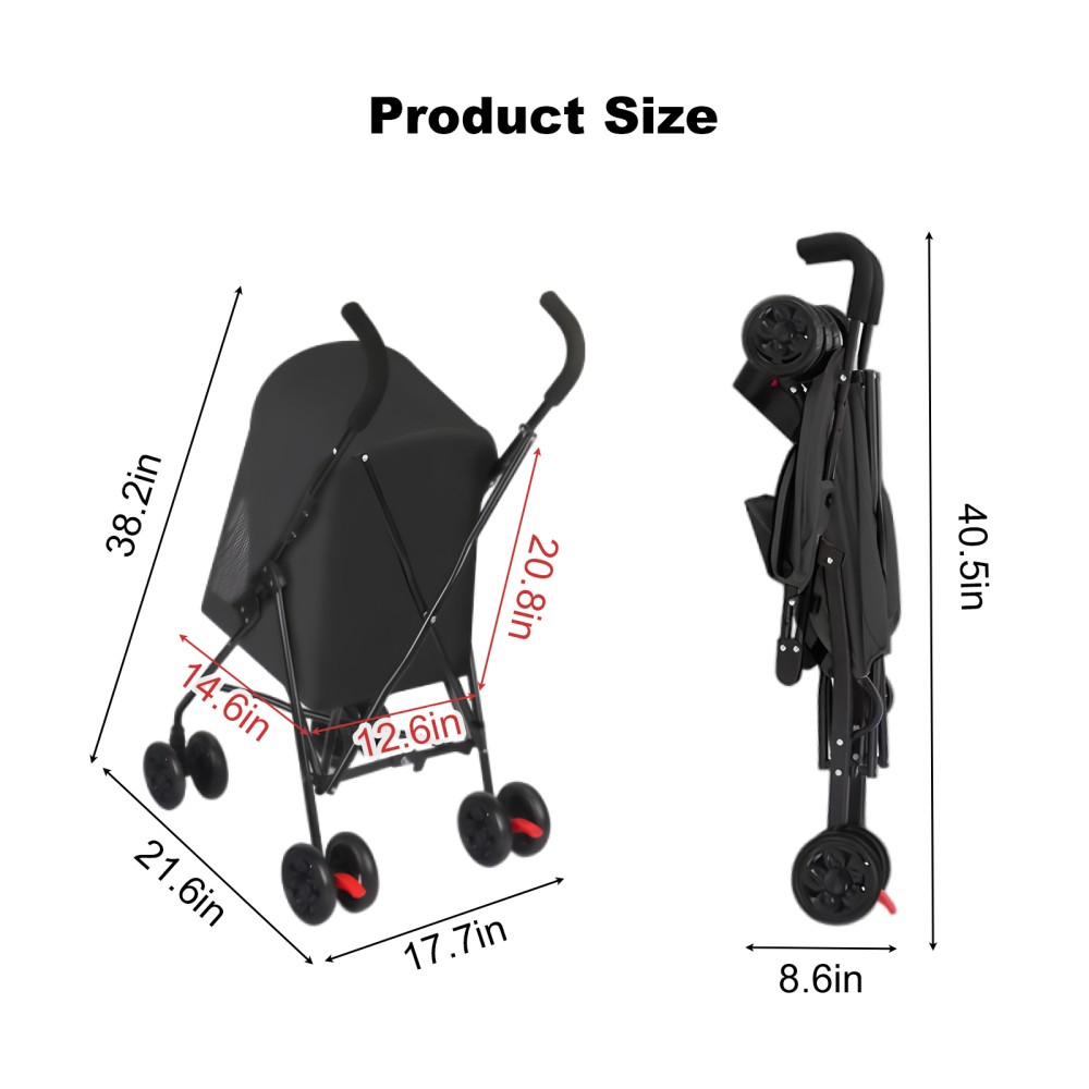 Small Pet Stroller: Foldable, Ventilated, Cup Holder (Black)