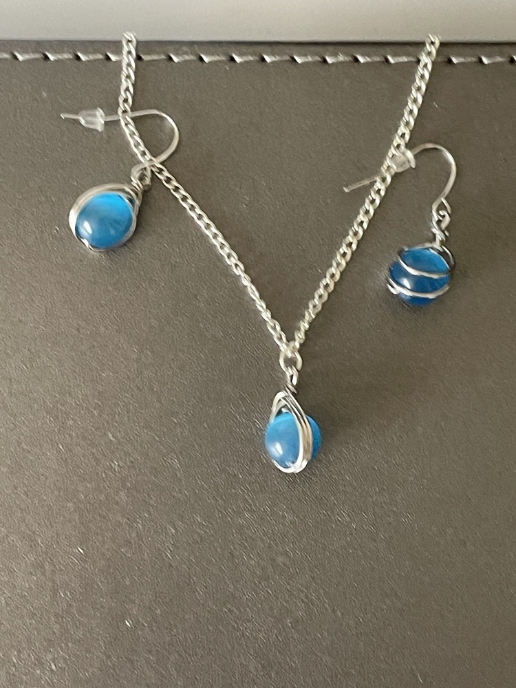 Handmade Blue Stone Drop Earrings And Necklace