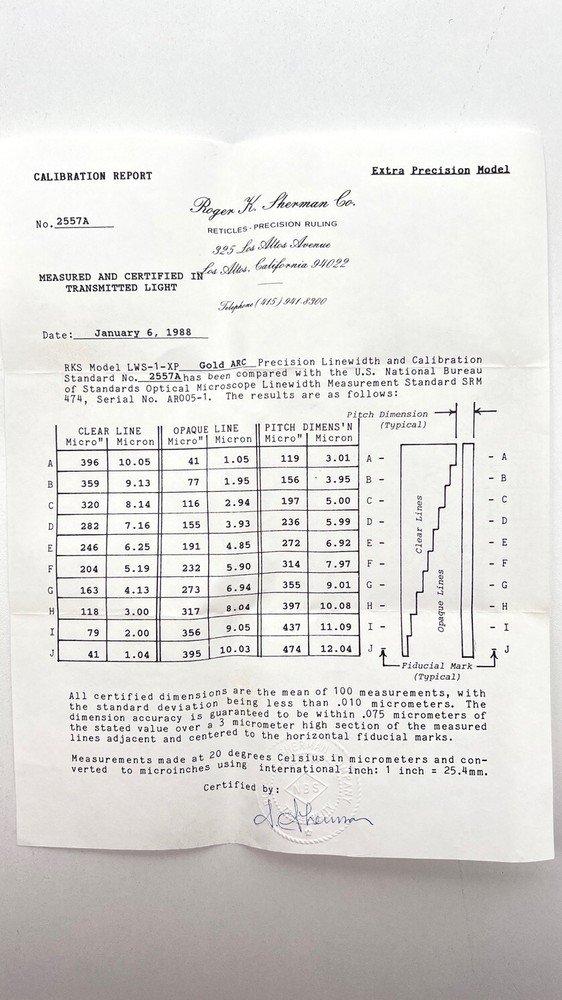 Roger H. Sherman Precision Line Width Calibration Standard