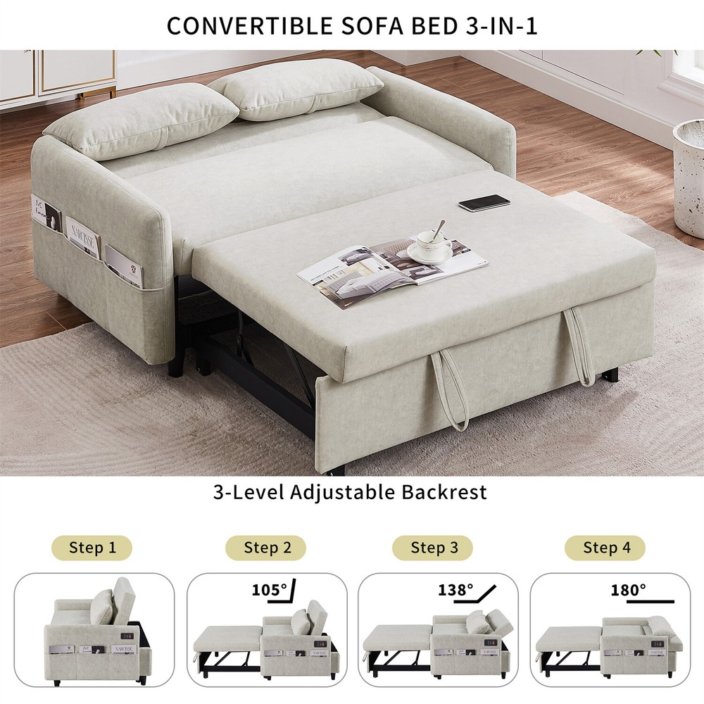 Convertible Sleeper Sofa Bed Loveseat Sofa Couch with Pull Out Bed & USB Port
