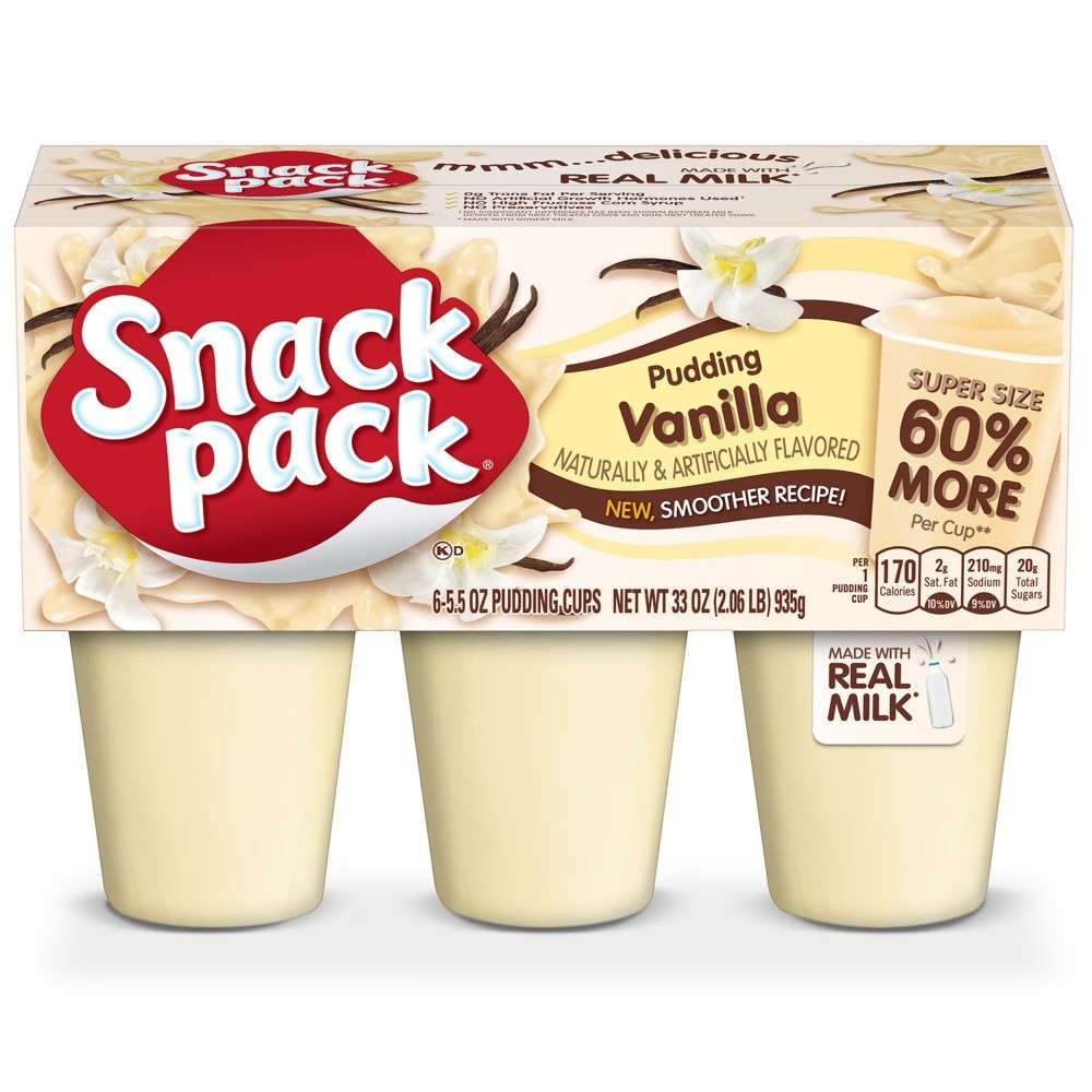 (4 pack) Snack Pack Super Size Vanilla Pudding, 5.5 oz Pudding Cups, 6 Count