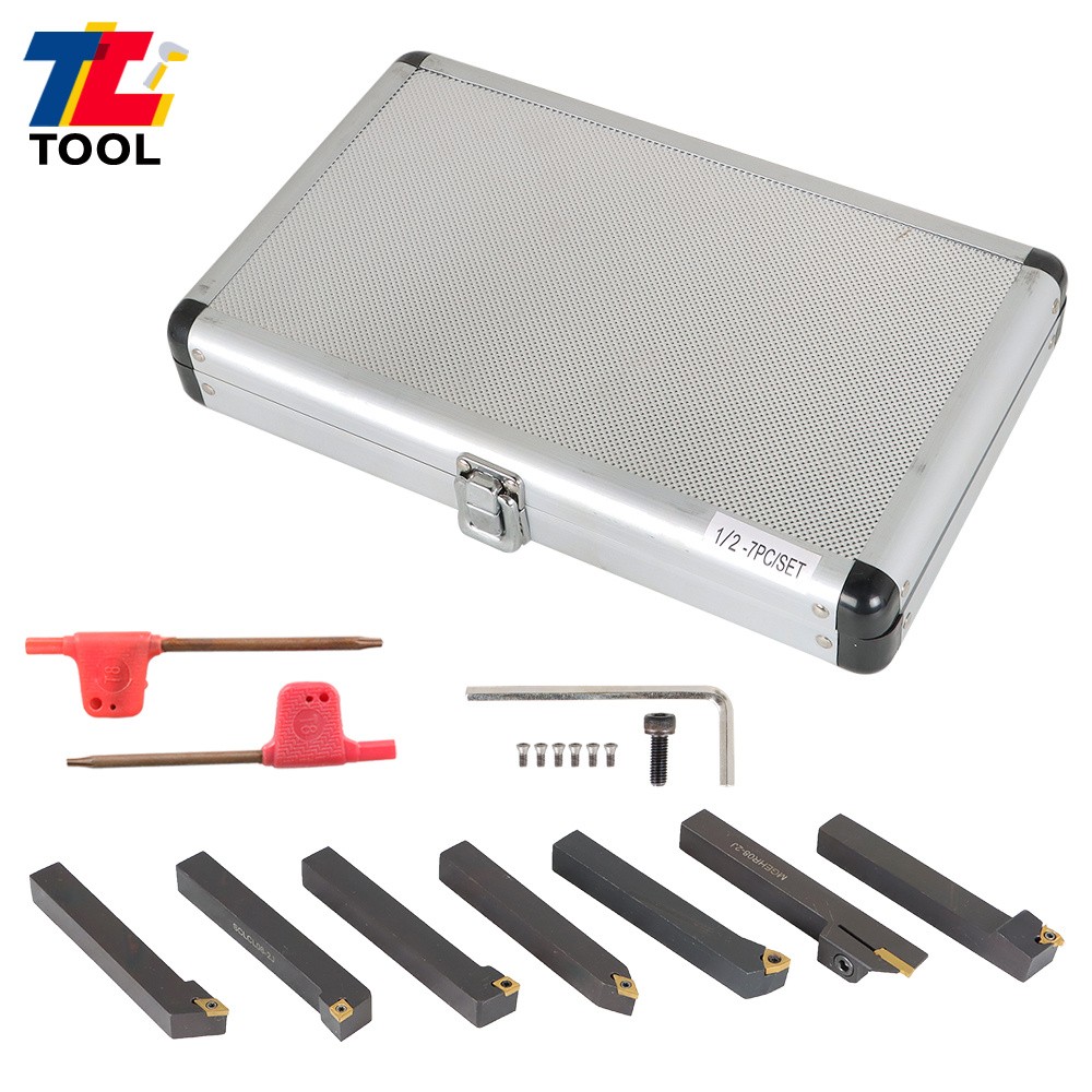 7Pc 1/2" Lathe Tool Bit Thread Insert+Holder Set Carbide Indexable Turning Tool