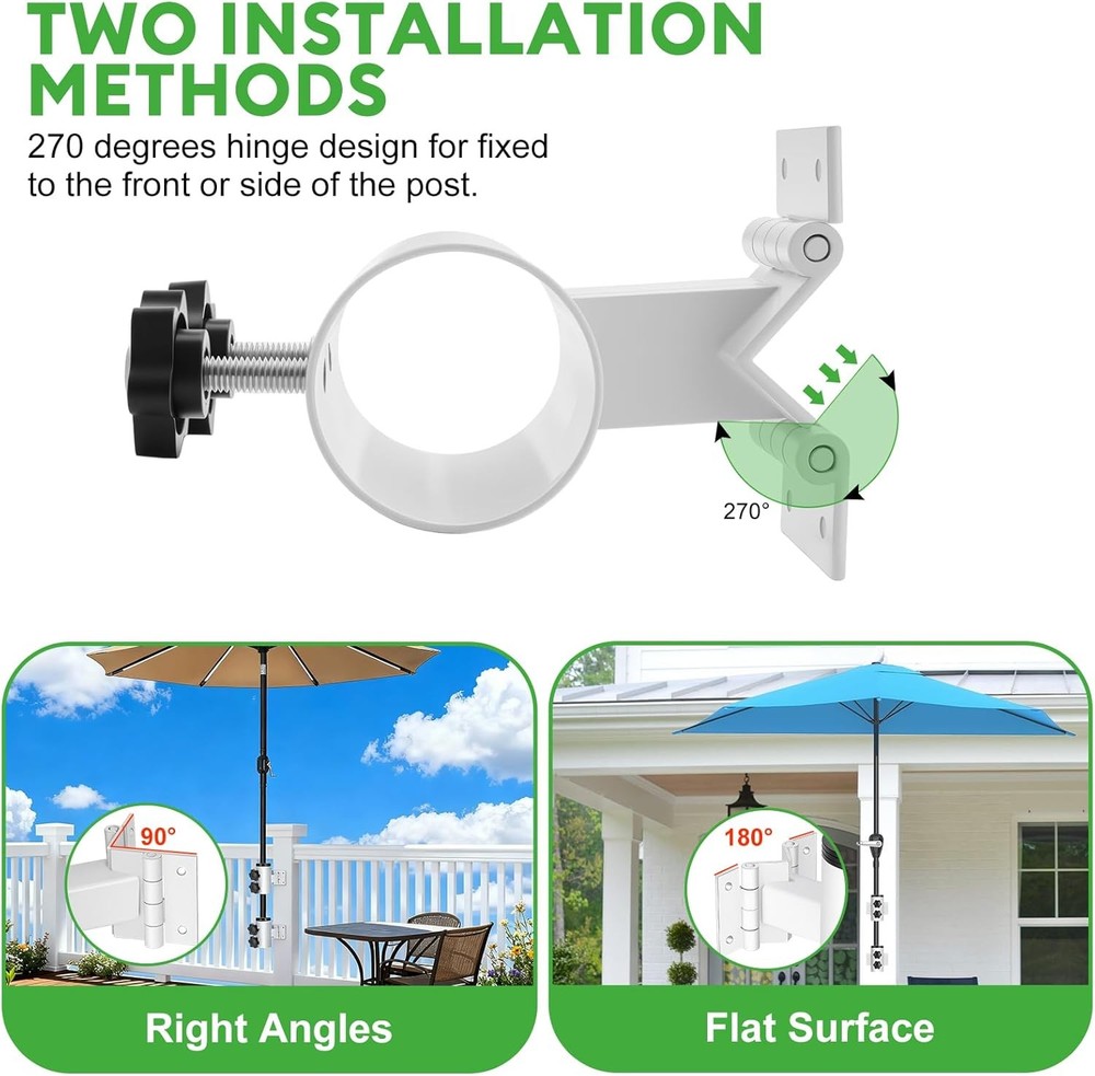 Umbrella Holder for Deck Railing, Adjustable Deck Umbrella Mount White