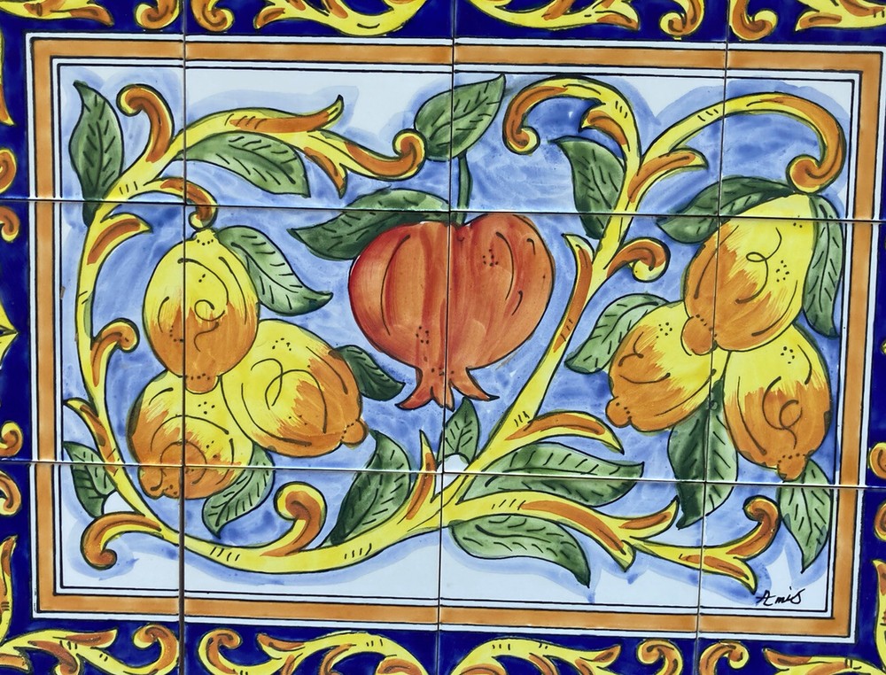 24" x 18" Ceramic Tile Mural Backsplash Kitchen Wall Hand Painted Pomegranate