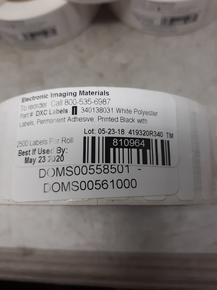 6 Rolls EIM DXC Labels White Polyester Permanent Adhesive 2500 Labels/Roll