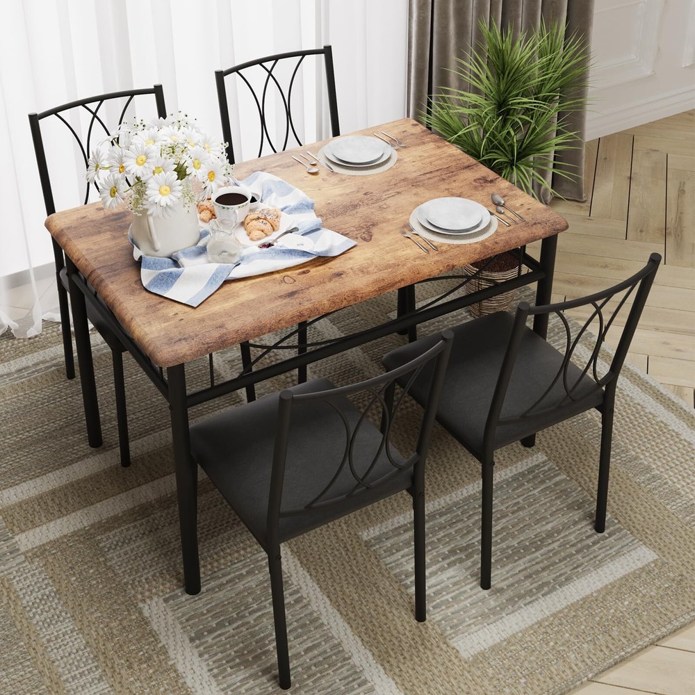 Modern Dining Table Set for 4 Kitchen Table Set and Upholstered Chairs Dinitte