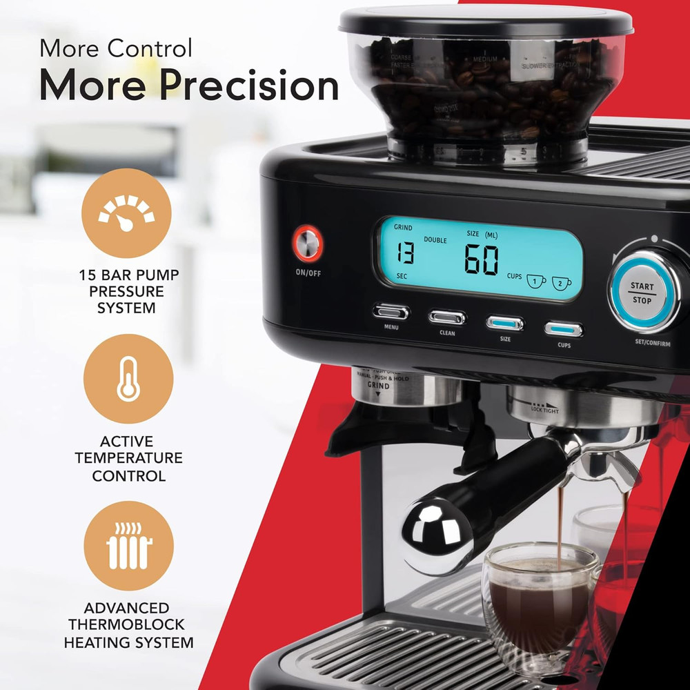 Barista Pro Espresso Machine & Grinder - 30-Piece Bundle (Black)