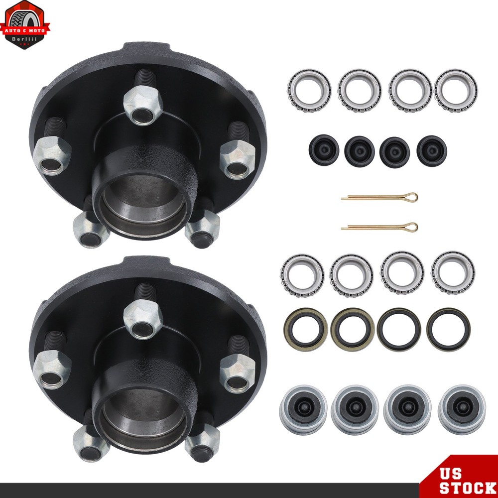 2 × Trailer Hub Kit 5 Lug 4.5" For 2000lb 1" or 1-1/16" Spindle & L44643 Bearing