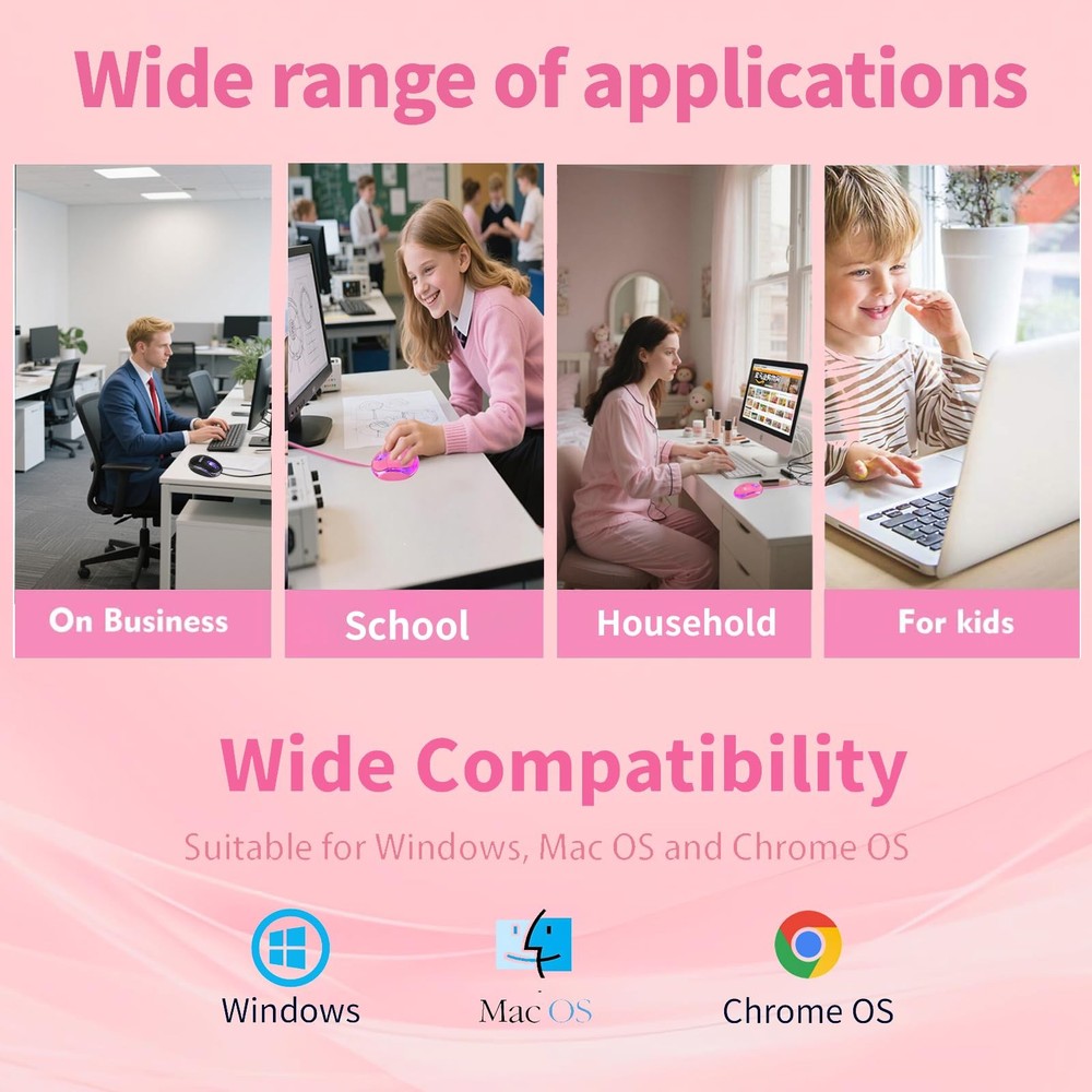 SOON GO Pink Mouse,Computer Mouse,with 1.5m USB Cable - Compatible