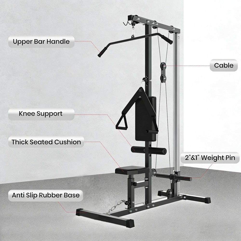 Home Gym LAT Pulldown Machine Row Cable Machine Tower Leg Hold Down 400LBS Back