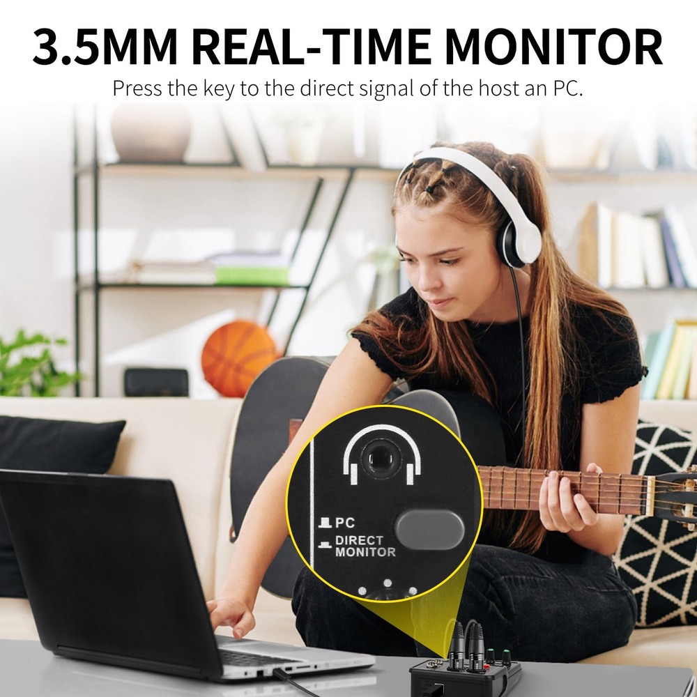 XTUGA USB Audio Interface+48V Phantom Power with 3.55m Microphone Jack,2i2