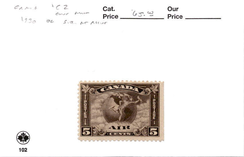 Canada, Postage Stamp, #C2 Mint Hinged, 1930 Airmail Globe (AF)