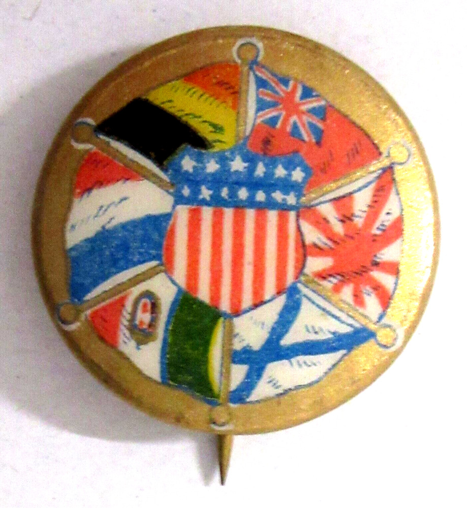 circa 1920 INTERNATIONAL FLAGS 3/4" celluloid pinback button fb