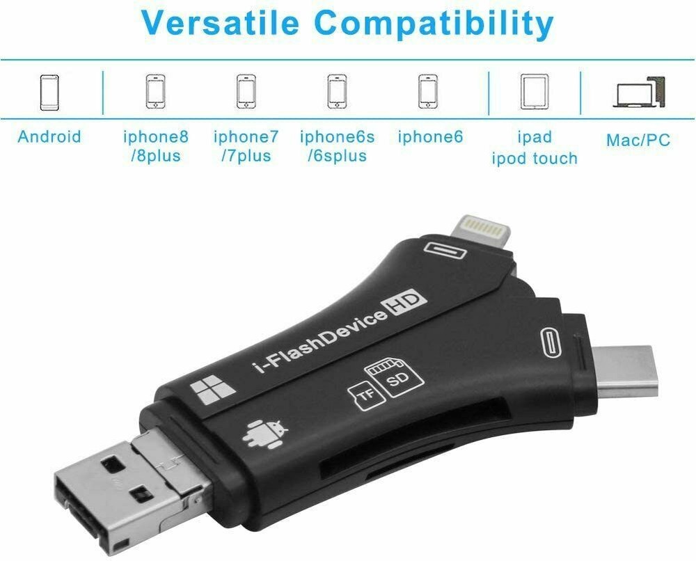 4 in 1 USB Micro SD TF Memory Card Reader Adapter For iPhone Android PC