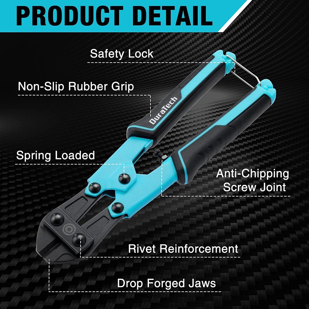 DURATECH 8-inch Mini Bolt Cutter Bi-Material Ergonomic Handle Grip Security Lock