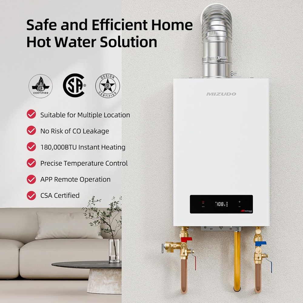 180,000BTU Tankless Water Heater Propane Gas WIFI APP Control For Whole House