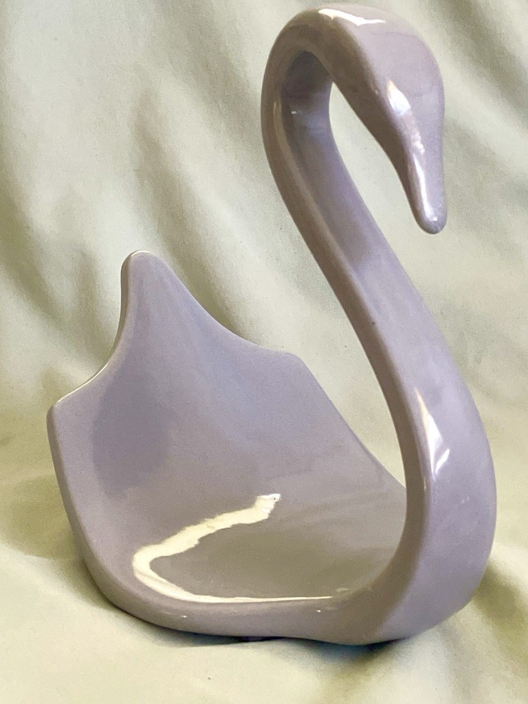 Swan Figurine Bath Accessory Grey Ceramic Modernist MCM