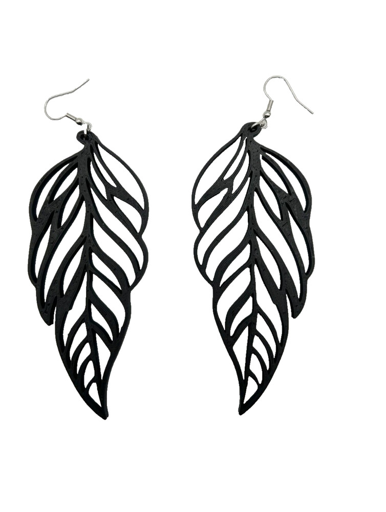 Leaf Motif Dangle Earrings -  3D Printed - Bold
