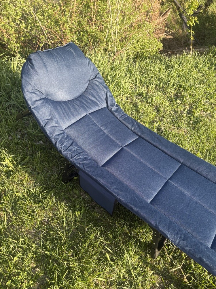 Blue Camping Cot For Adults W/ 6 Angle Adjustable Folding Bed, Lightweight