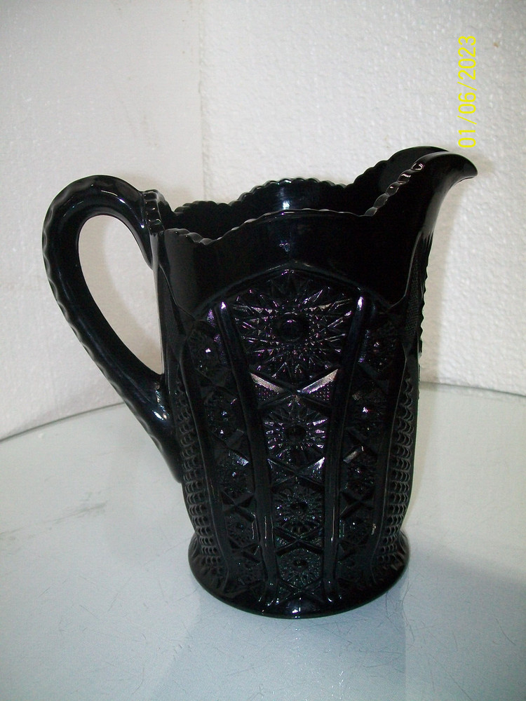 Sunburst Black Milkglass Pitcher