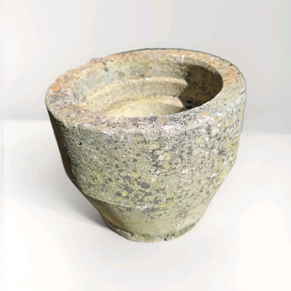 Vintage Heavy Weathered Reconstituted Stone Round Planter