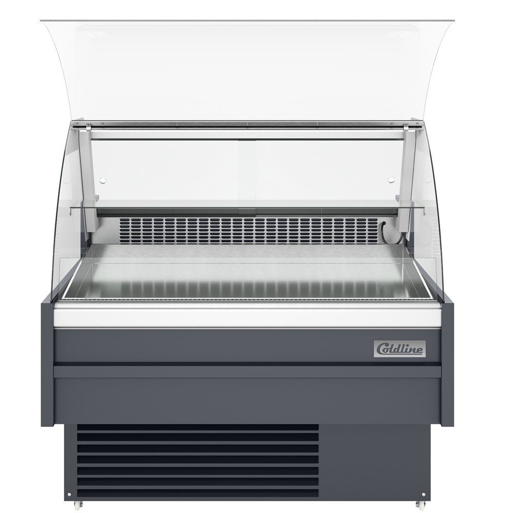 48" Curved glass fish case with refrigerated storage underneath