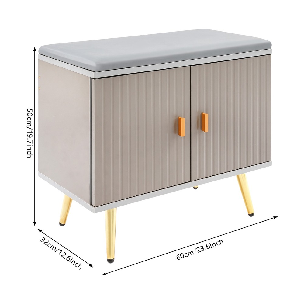 Modern Shoe Bench with Storage, Light Grey Entryway Stool, 60x32x50cm