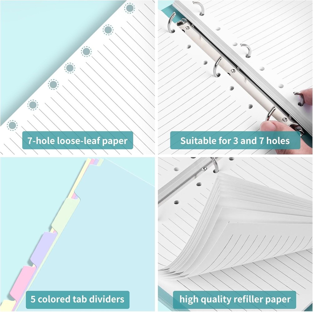 A5 Refill Paper, 7-Hole Planner Inserts for Binder Budget White