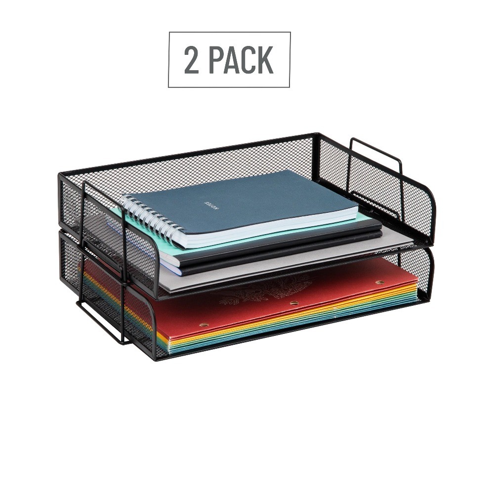Stackable Paper Tray, Desktop Organizer, Storage, Office, Metal, 2 Pcs., Silver