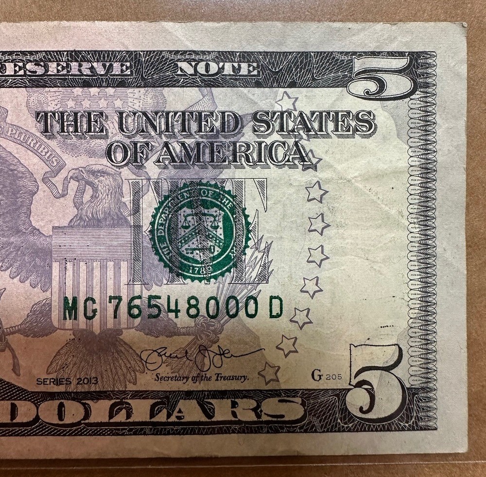 $5 BILL DESCENDING LADDER HEAVY INK USAGE AND INK SMEAR ERROR RARE NOTE