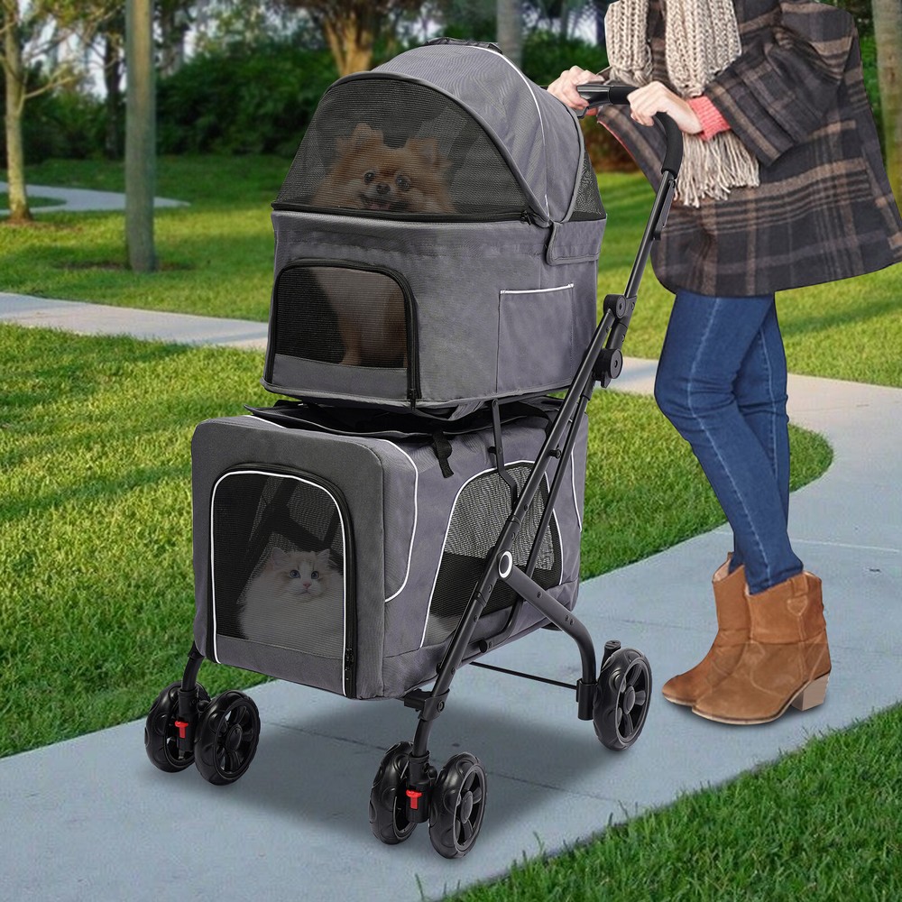 Foldable Double Pet Stroller Dogs Cats Carrying Cart For Small/Medium-sized Pet