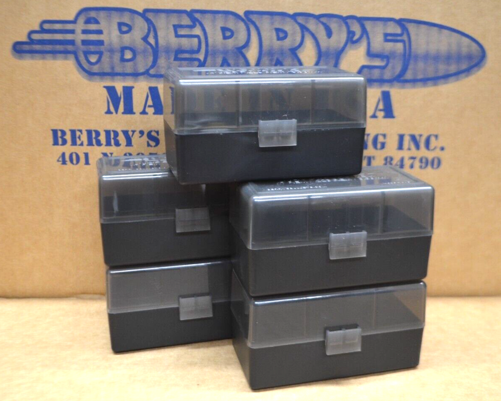 5 x 223 / 556 / 222 NEW 50 ROUND PLASTIC AMMO BOXES ( SMOKE / CLEAR )