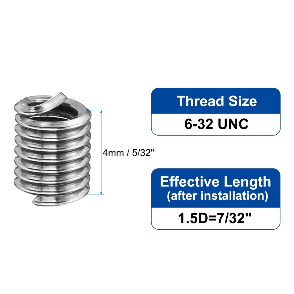 50pcs Wire Thread Inserts 6-32 UNC 1.5D Helical Threaded Sleeve Thread Repair