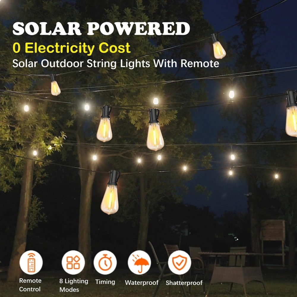 Solar String Lights for Outside 120FT with Remote 8 Lights Mode, Weatherproof...