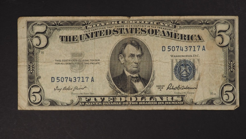 1953 A  $5 SILVER CERTIFICATE *NICE NOTE* FREE SHIPPING  S5100