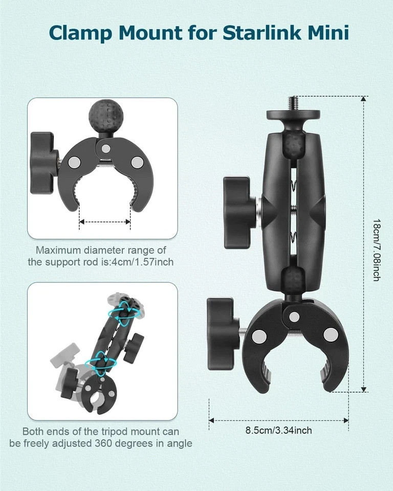 Starlink Mini Mount, Adjustable Clamp Mount for Old Version, Black