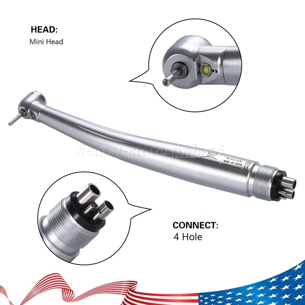 LED Dental High Fast Speed Handpiece Pediatric Push Button Mini Small Head 4HOLE