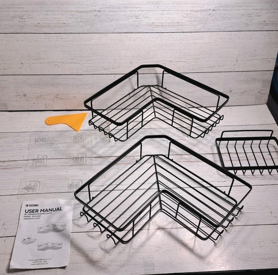 Corner Adhesive Shower Caddy, with Soap Holder and 12 Hooks, Rustproof Stainless